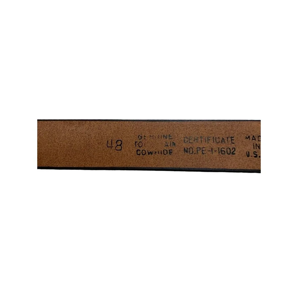 Vintage USA Union Made Top Grain Cowhide Leather Belt 48 Black Brass Tone